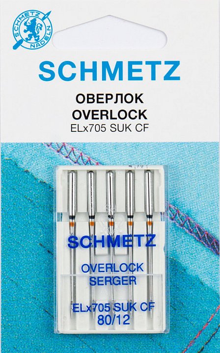 Иглы Schmetz джерси для плоскошовных машин/оверлоков, хром SUK CF ELx705 № 80, 5 шт