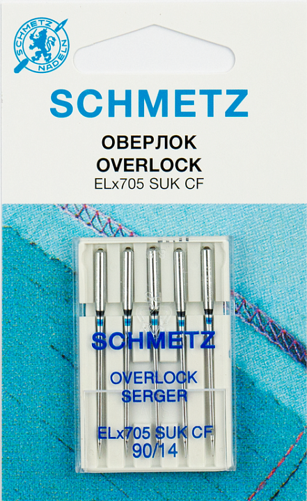 Иглы Schmetz джерси для плоскошовных машин/оверлоков, хром SUK CF ELx705 № 90, 5 шт