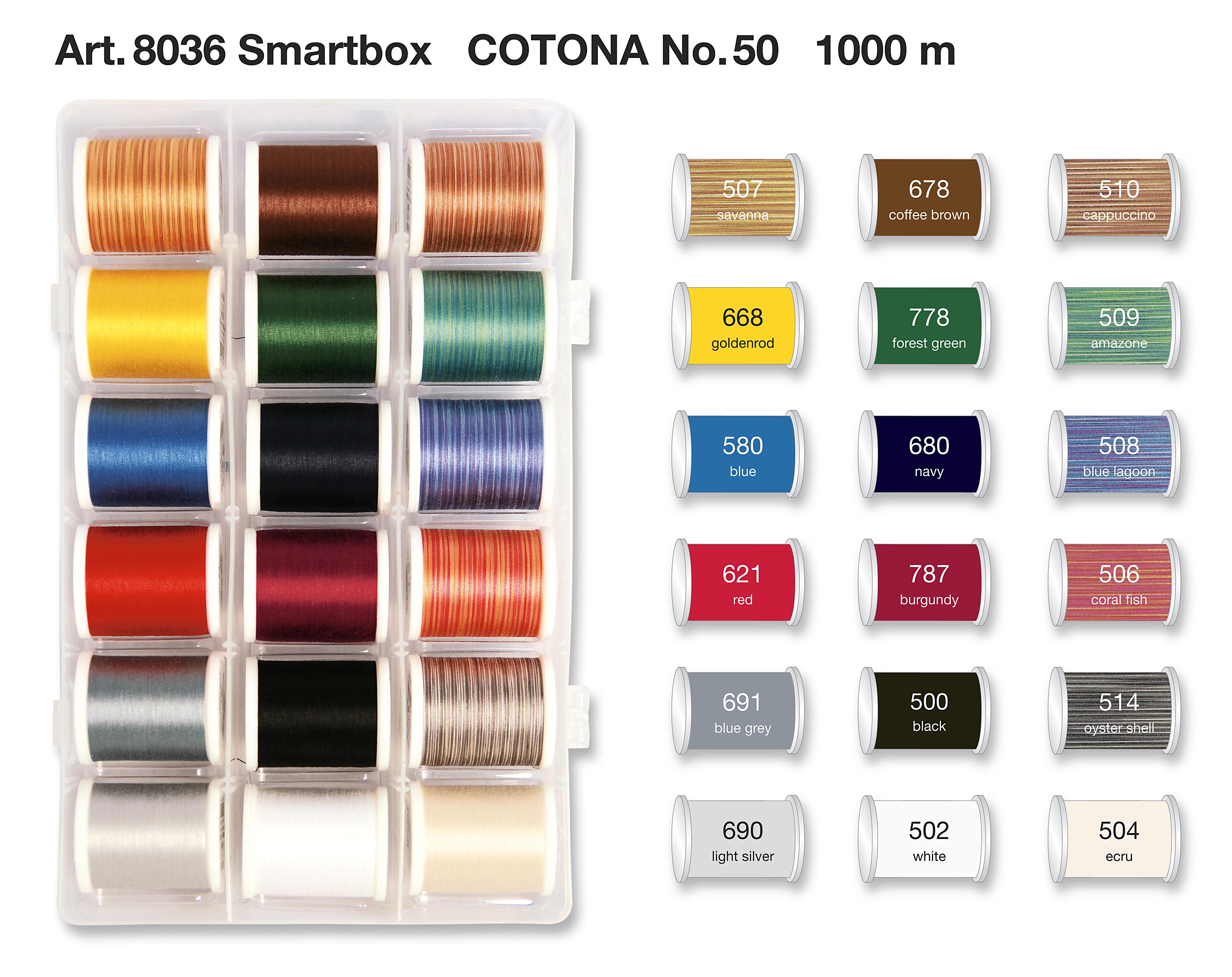 Набор ниток Madeira Cotona № 50 Smart Box (арт. 8036), 18×1000 м