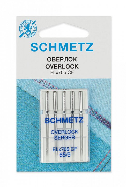 Иглы Schmetz для плоскошовных машин/оверлоков, хром ELx705 № 65, 5 шт